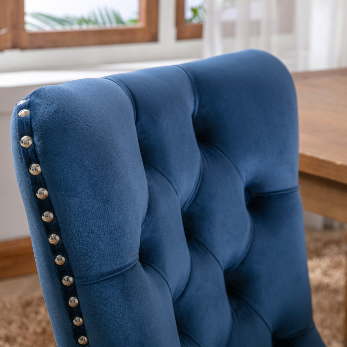 Tufted Velvet Dining Chair Set (2 pcs) – Blue