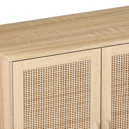 62-Inch Rattan Storage Cabinet with 4 Doors Beige