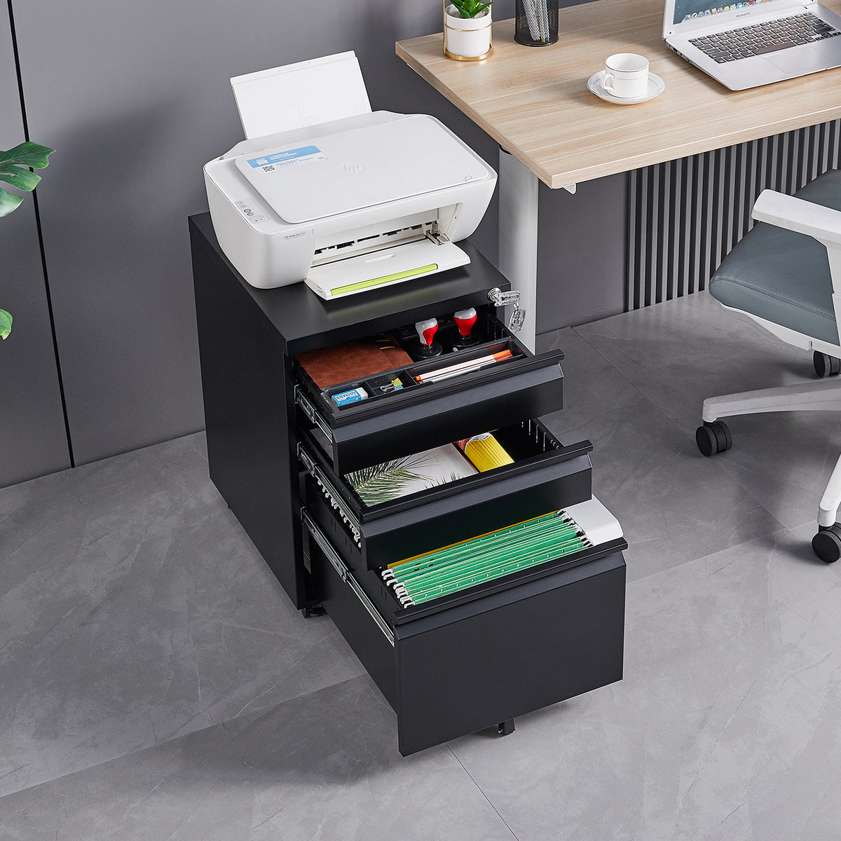 3-Drawer Metal Filing Cabinet with Lock