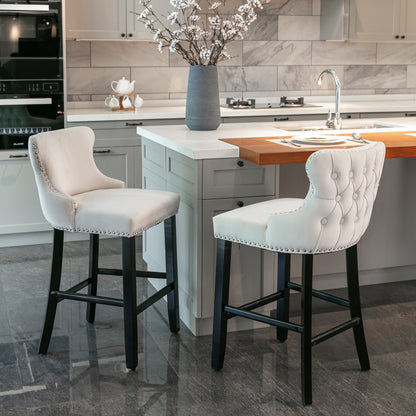 Velvet Wingback Bar Stool Set (2 pcs) – Beige