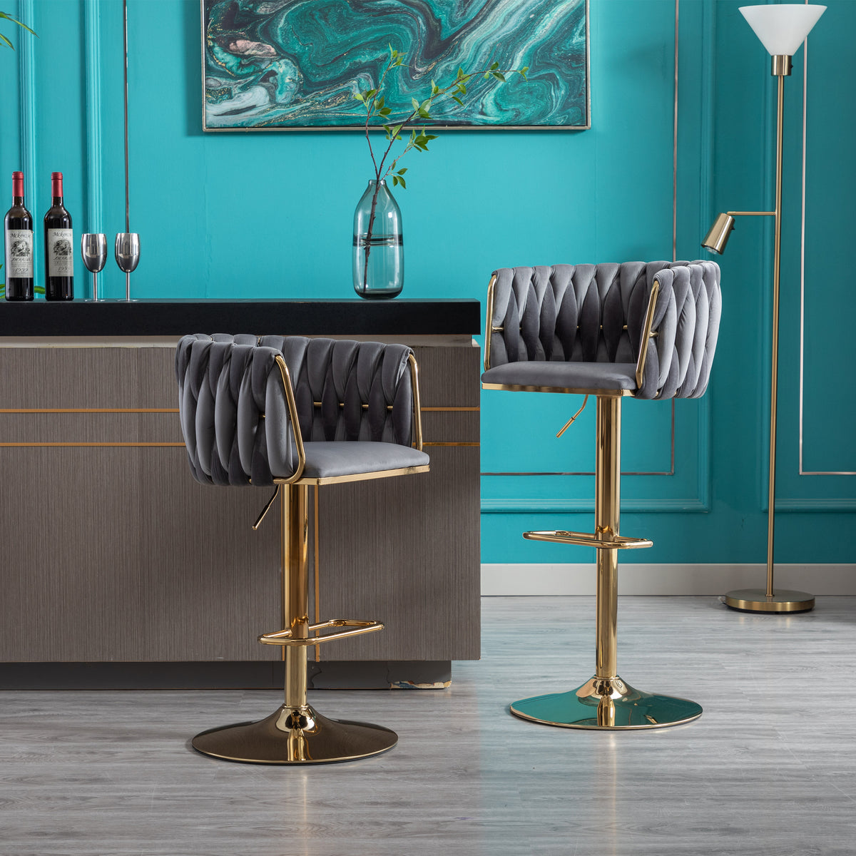 Velvet Swivel Bar Stools Set of 2 Gray