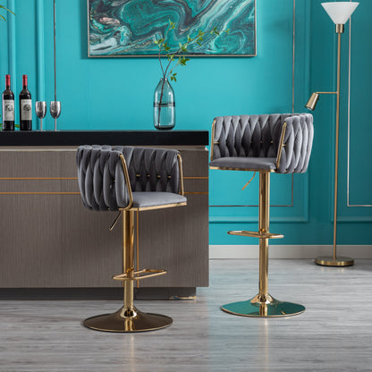 Velvet Swivel Bar Stools Set of 2 Gray
