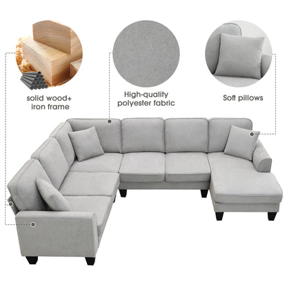 Modern U-Shape Sectional Sofa Light Gray