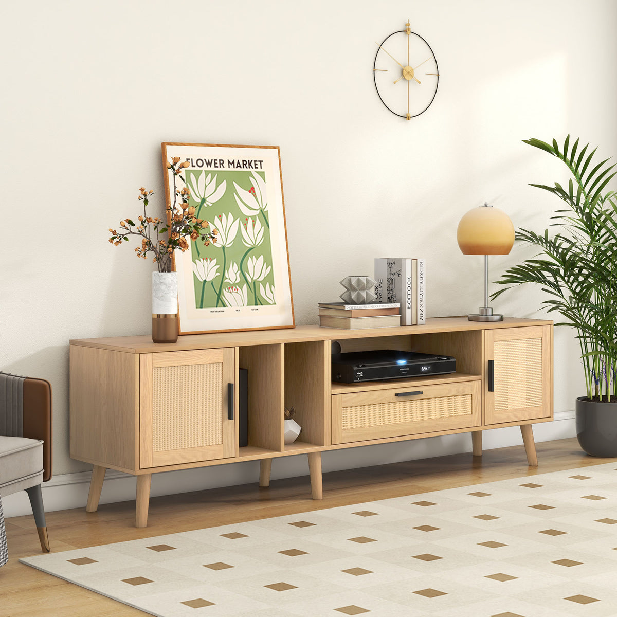 Rattan TV Console – Natural Brown