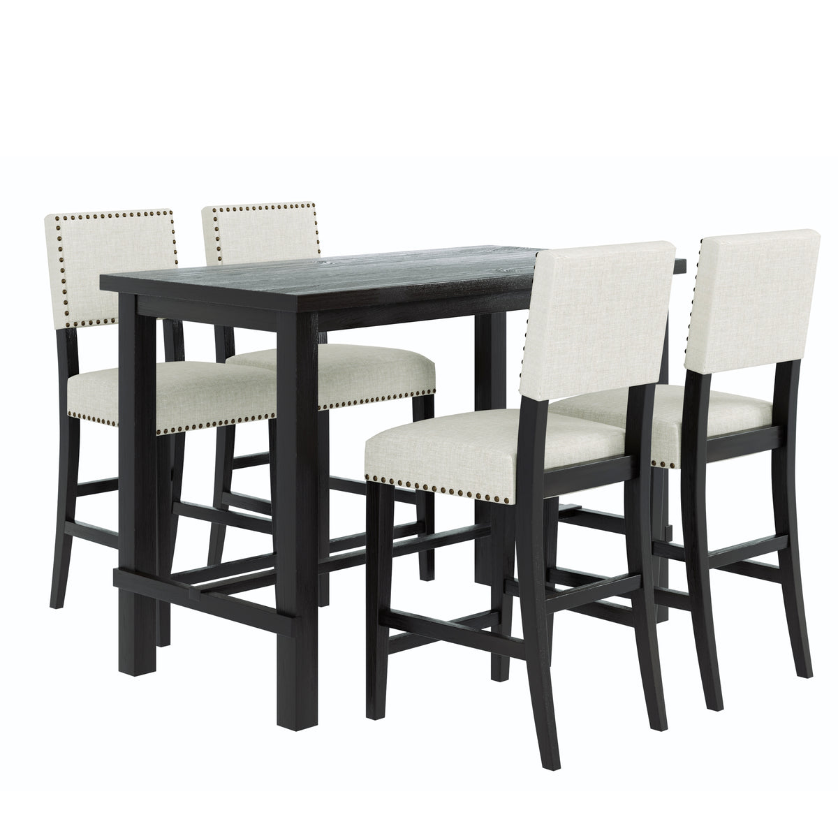 Espresso 5-Piece Counter Height Dining Set – Solid Wood Table with Upholstered Chairs