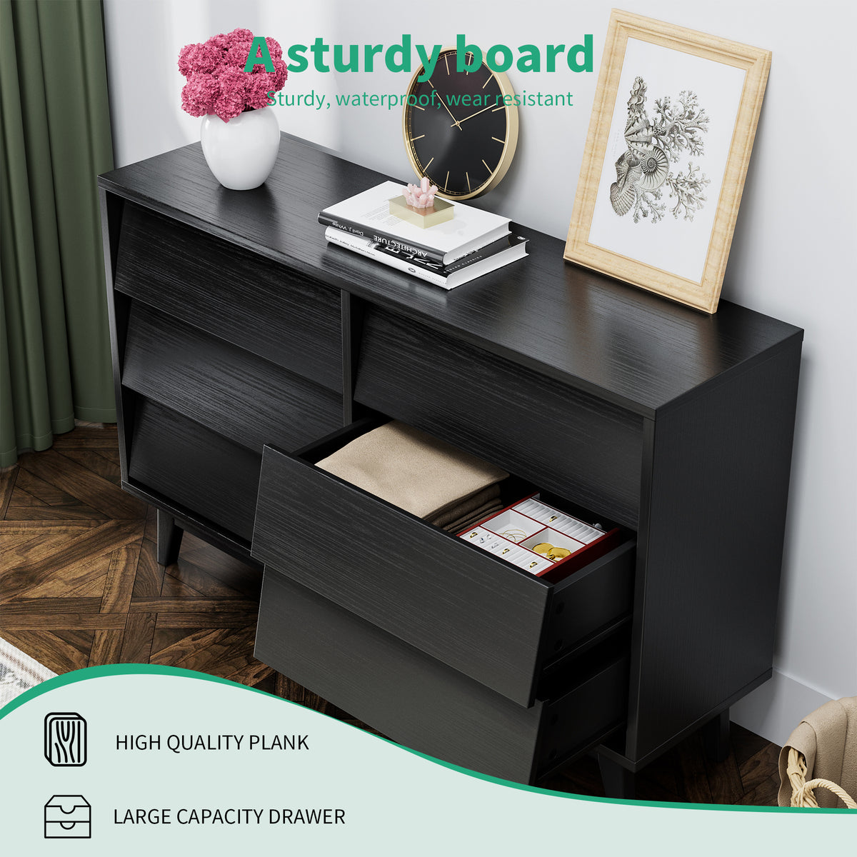 6-Drawer Double Dresser with Bevel Design