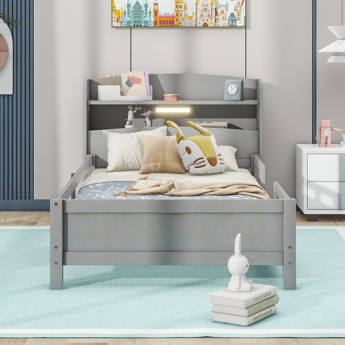 Wood Platform Bed Antique Gray
