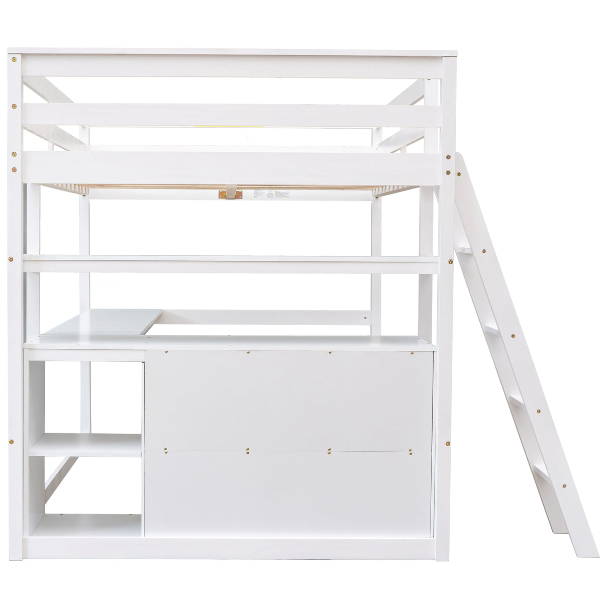 Full Loft Bed with Desk and Drawers White