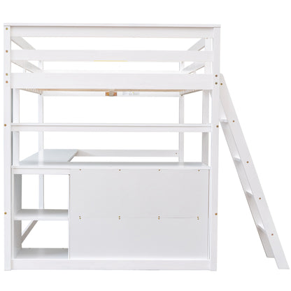 Full Loft Bed with Desk and Drawers White