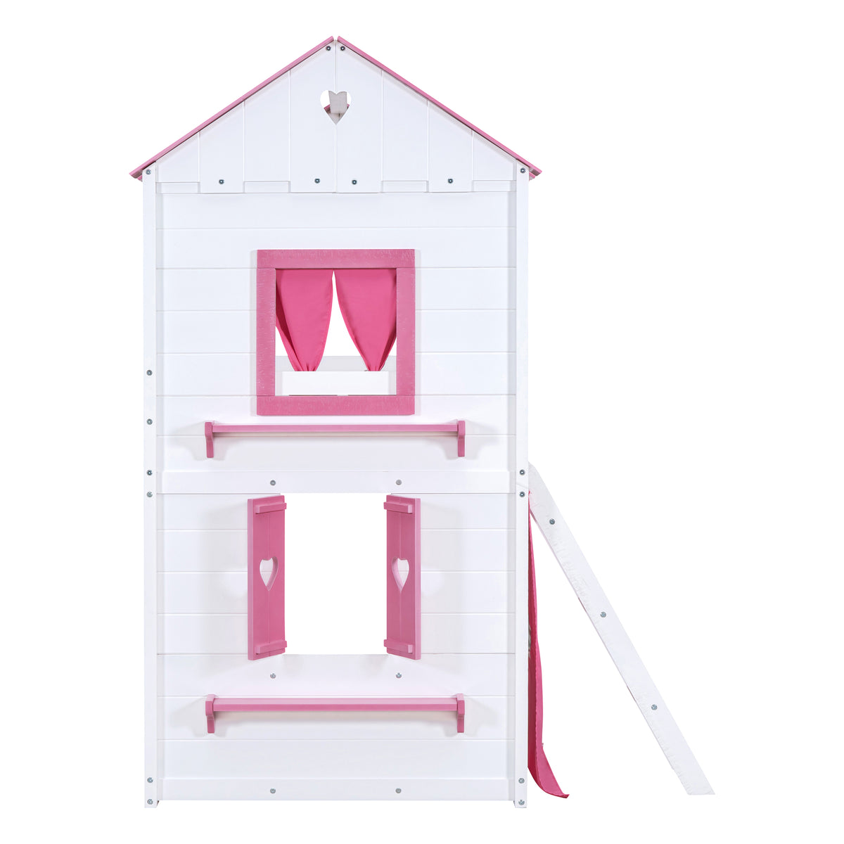 Twin Bunk Bed with Tent Pink White