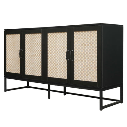 Rattan 4-Door Sideboard Black