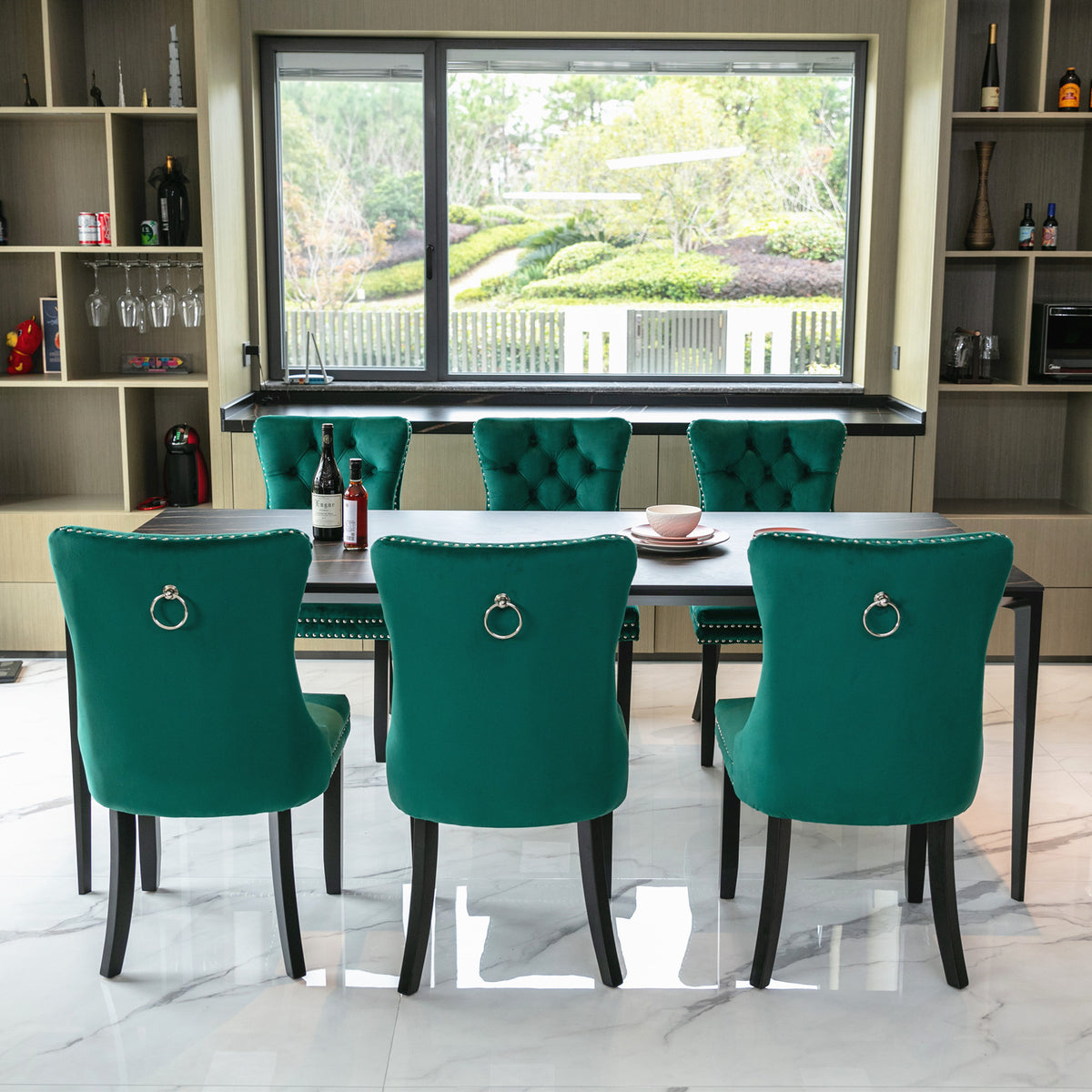 Nikki Tufted Linen Dining Chair Set (2 pcs) – Green
