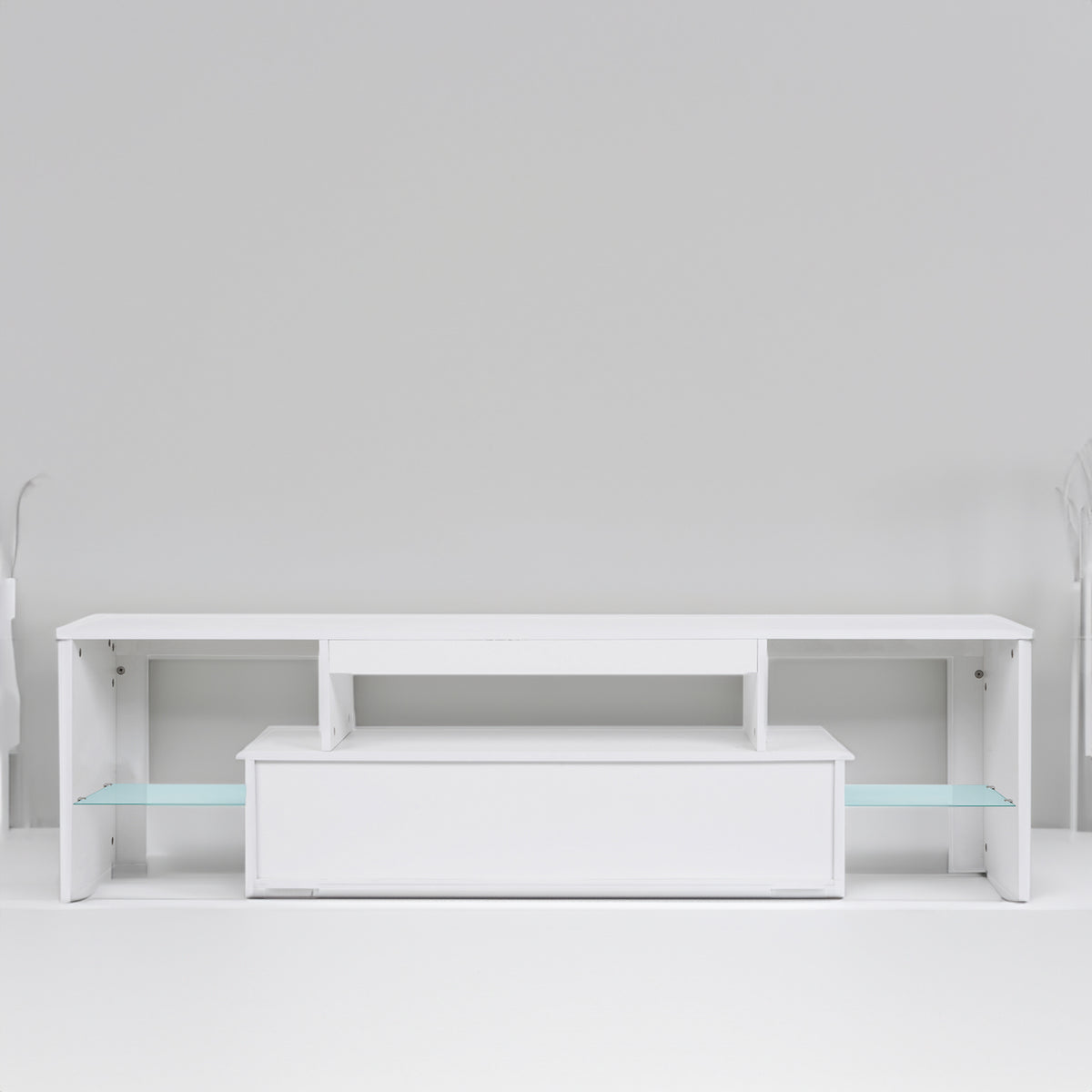 Modern LED TV Stand with Drawers – Gloss White