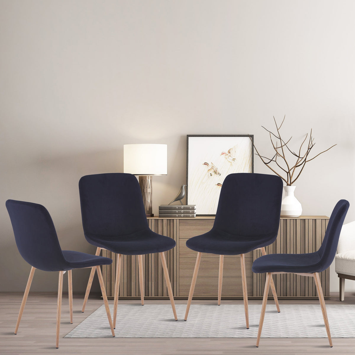 Set of 4 Black Dining Chairs Modern Design