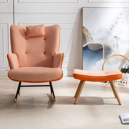 Houndstooth Rocking Chair – Orange Fabric
