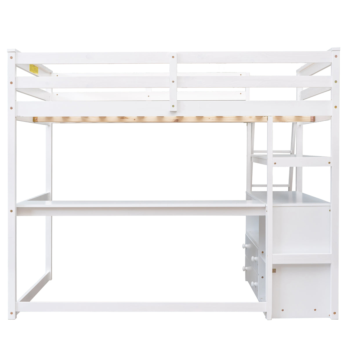 Full Loft Bed with Desk and Drawers White