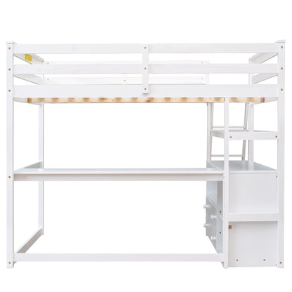 Full Loft Bed with Desk and Drawers White