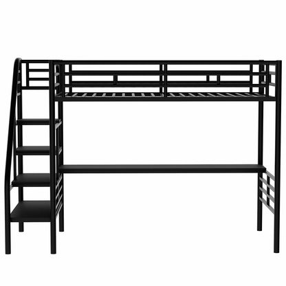 Metal Loft Bed with Desk Gray