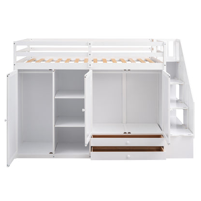 White Loft Bed with Storage and Ladder