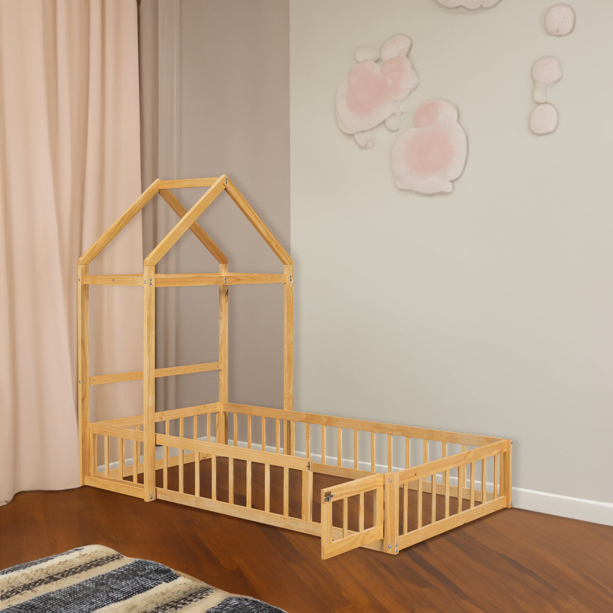 Twin Children’s Bed with Rack Natural