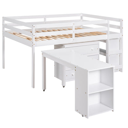 Full Loft Bed with Rolling Desk White