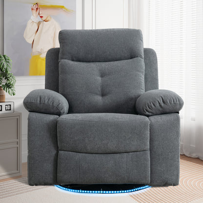 Light Gray 270° Swivel Power Recliner Chair – Linen Upholstery with Bluetooth, LED, USB Charging & Storage