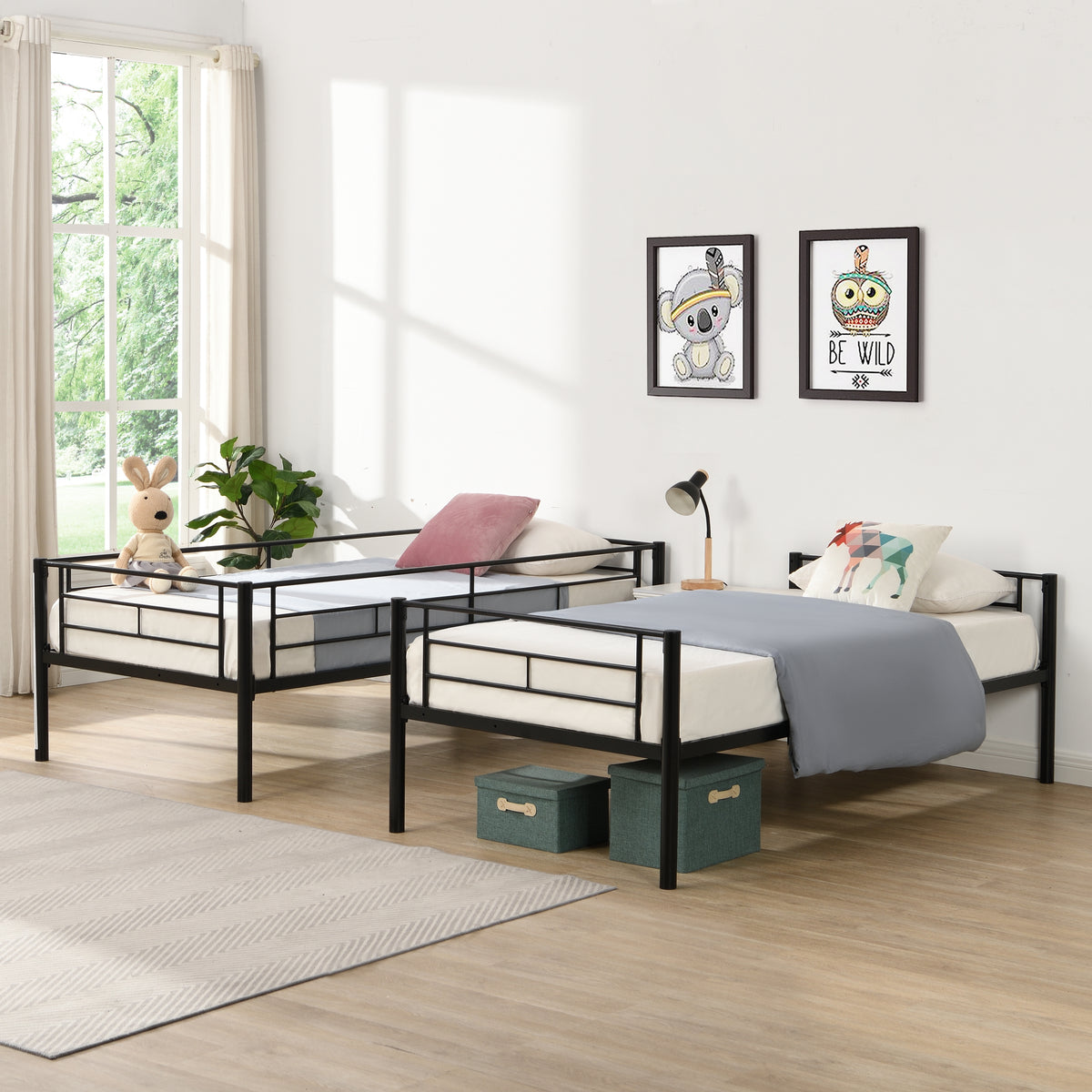 Full Metal Bunk Bed with Guardrails Black