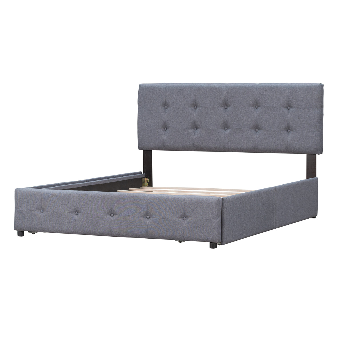 Linen Upholstered Platform Bed with Drawers Dark Gray