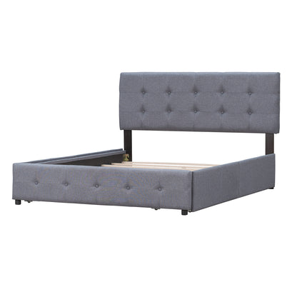 Linen Upholstered Platform Bed with Drawers Dark Gray