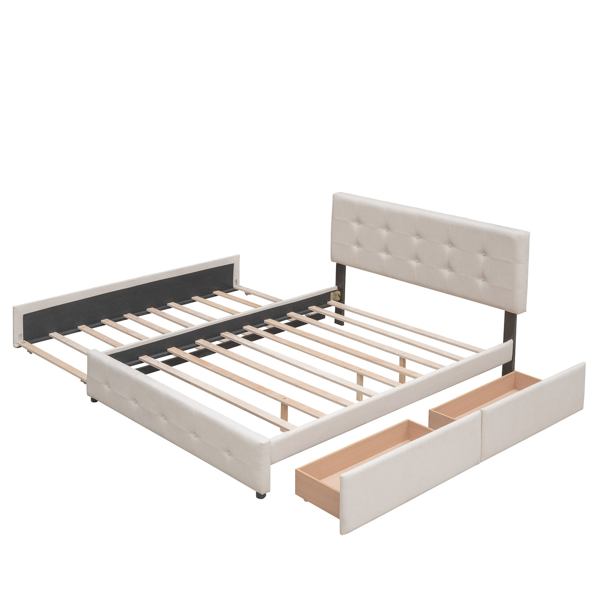 Upholstered Platform Bed Queen Dark Beige