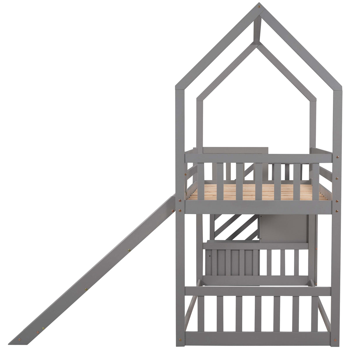 Twin Over Twin Bunk Bed with Storage Gray