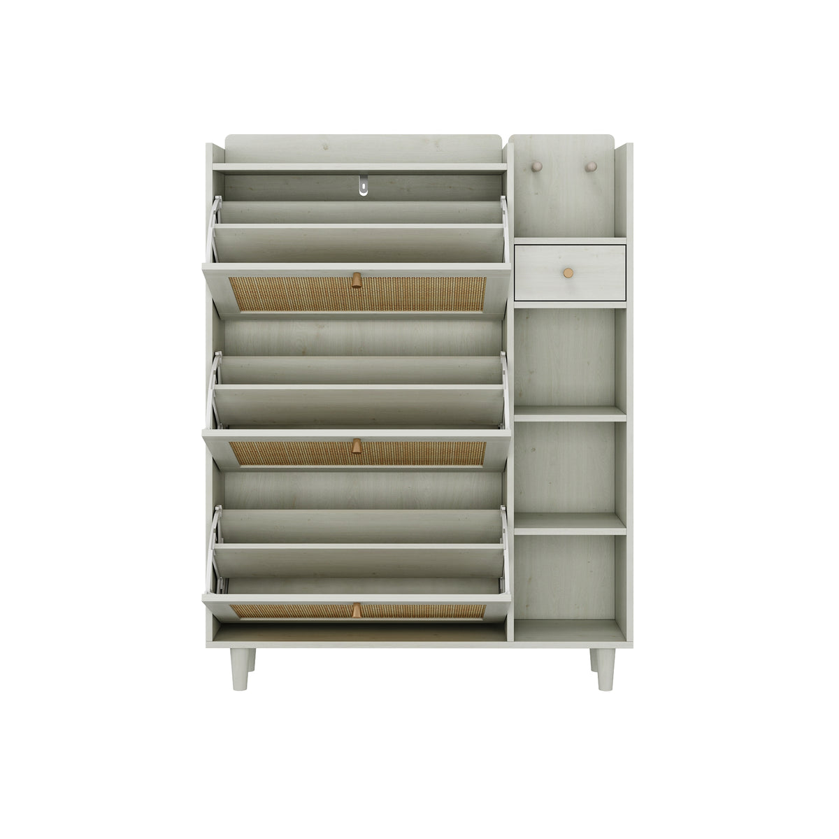 Bohemian Shoe Cabinet with Rattan Shelves White
