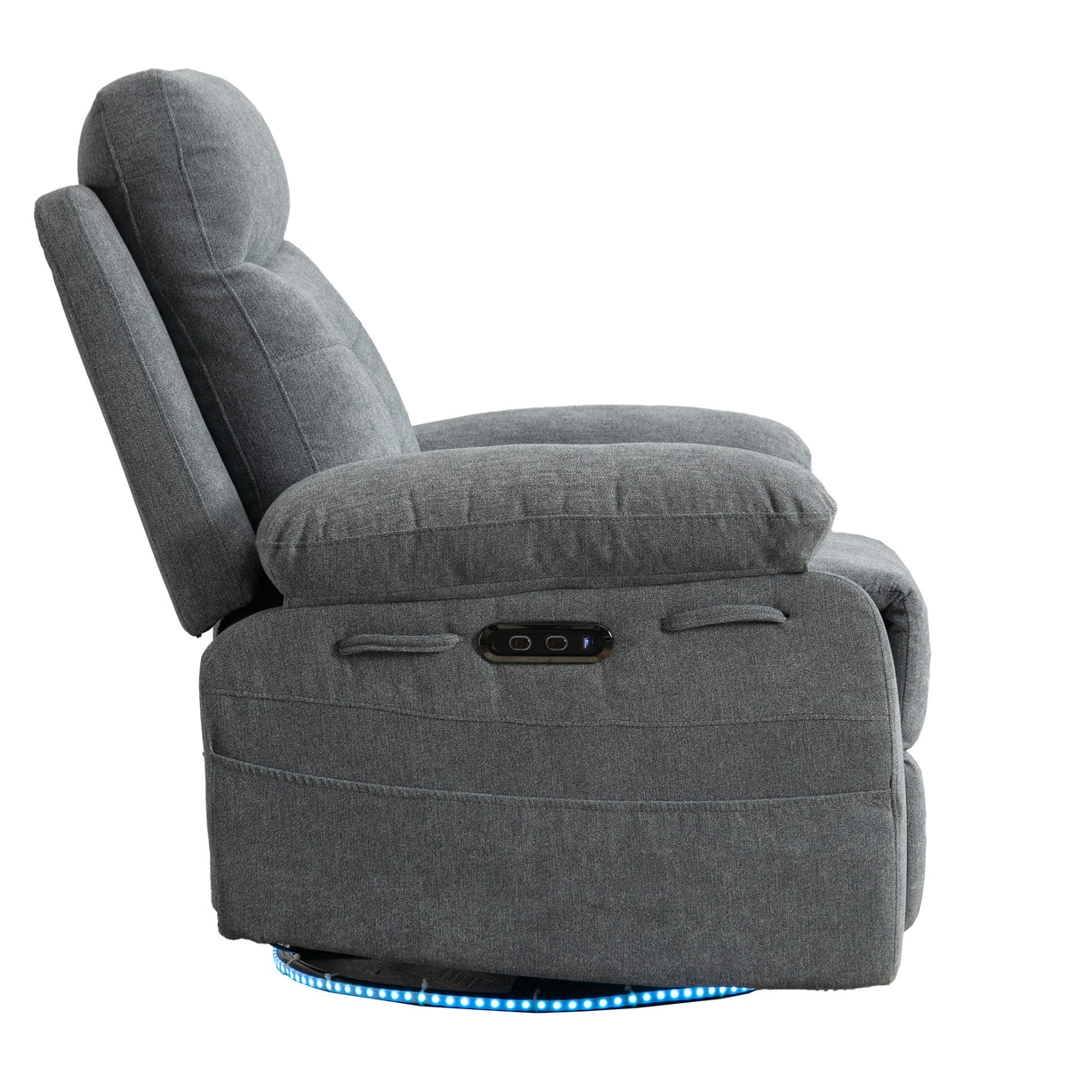 Light Gray 270° Swivel Power Recliner Chair – Linen Upholstery with Bluetooth, LED, USB Charging & Storage