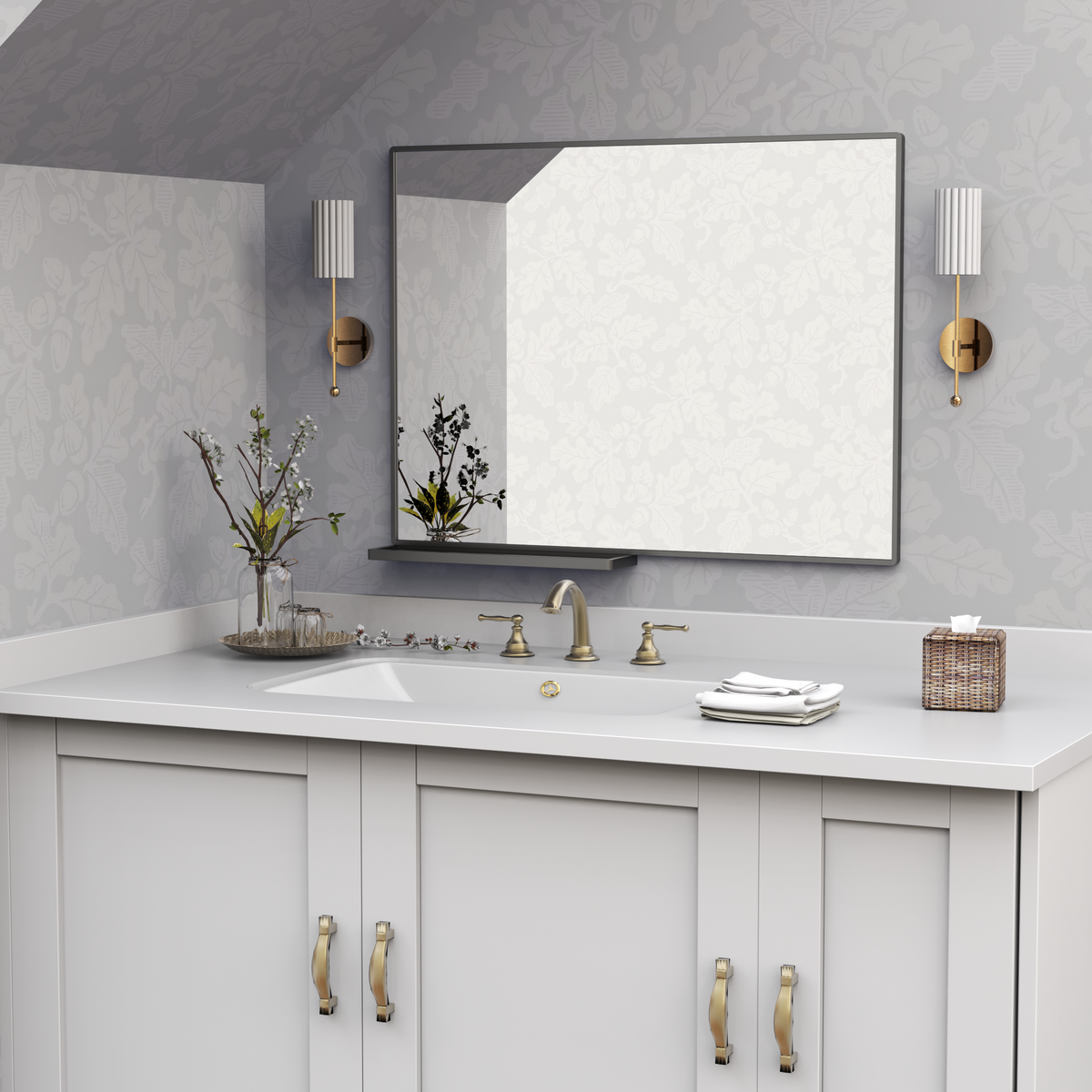40x30” Rectangular Bathroom Mirror with Storage Rack