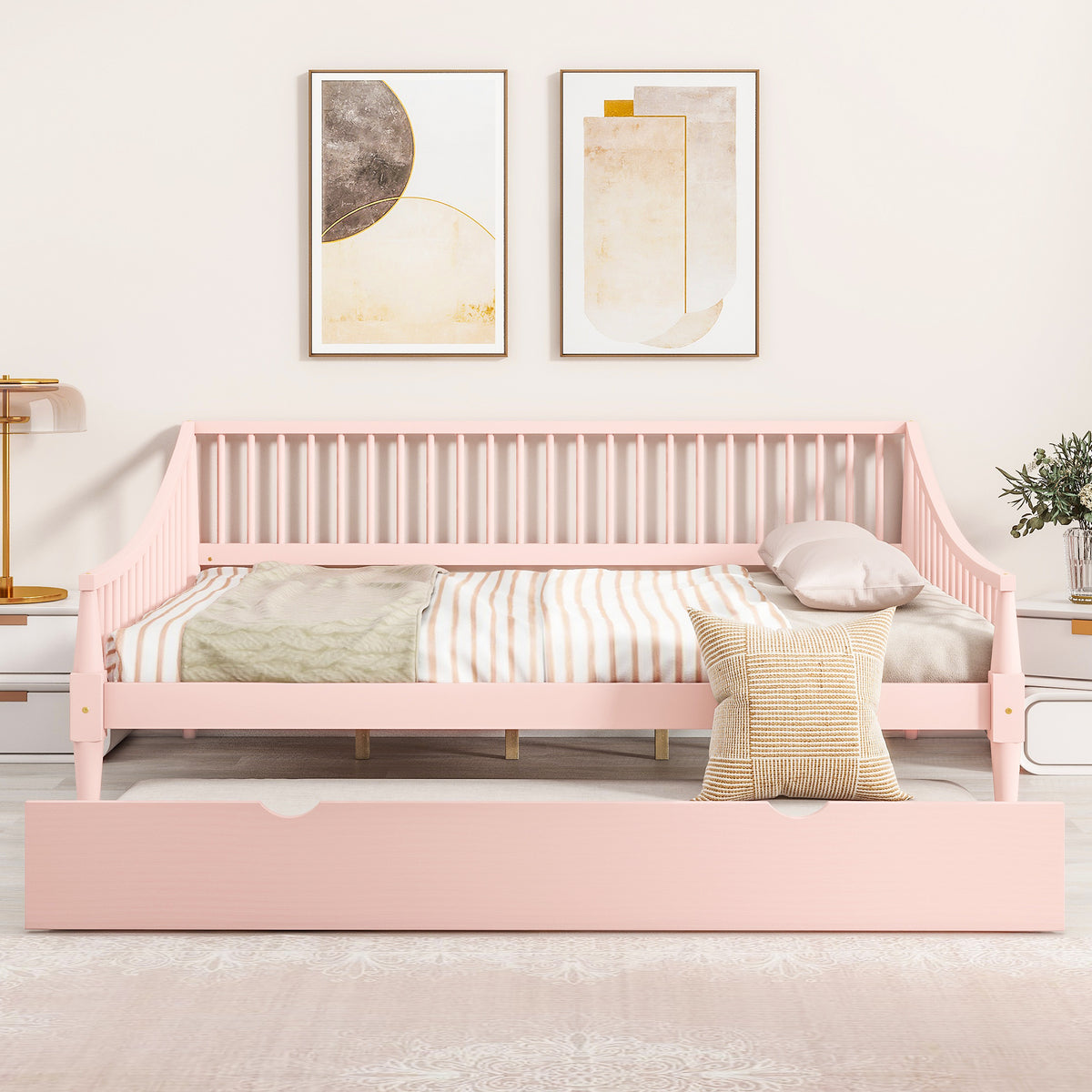 Full Daybed with Trundle Pink Finish