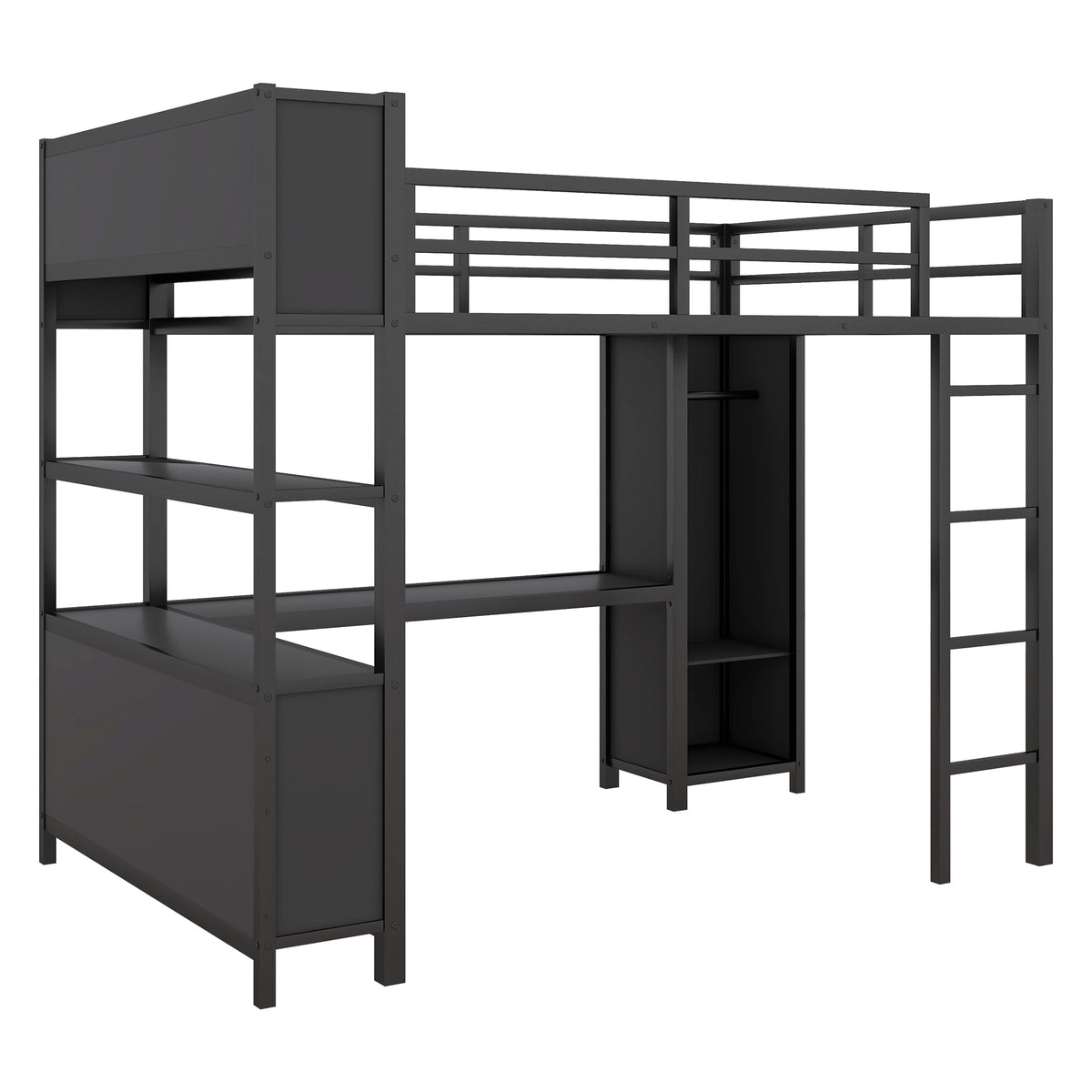 Metal L-Shaped Loft Bed – Black