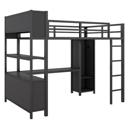 Metal L-Shaped Loft Bed – Black