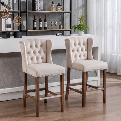 Upholstered Counter Bar Stools Set of 2 Beige
