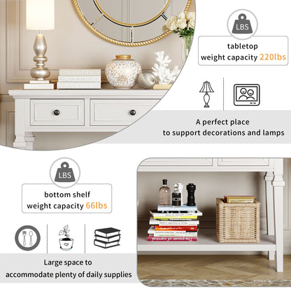 White Wood Console Table with Drawers
