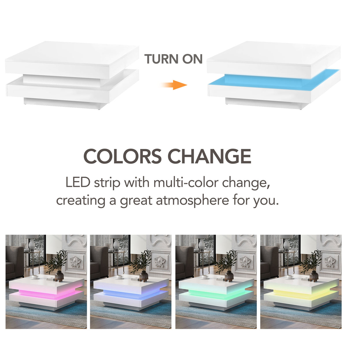 On-Trend White Gloss Coffee Table with LED Lights