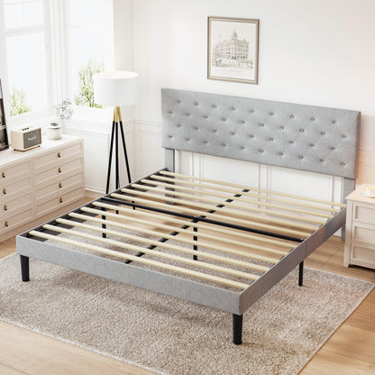 Queen Platform Bed with Storage Gray