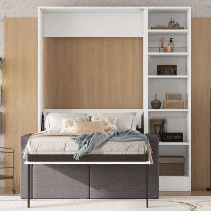 Murphy Bed with Sofa and Shelves White