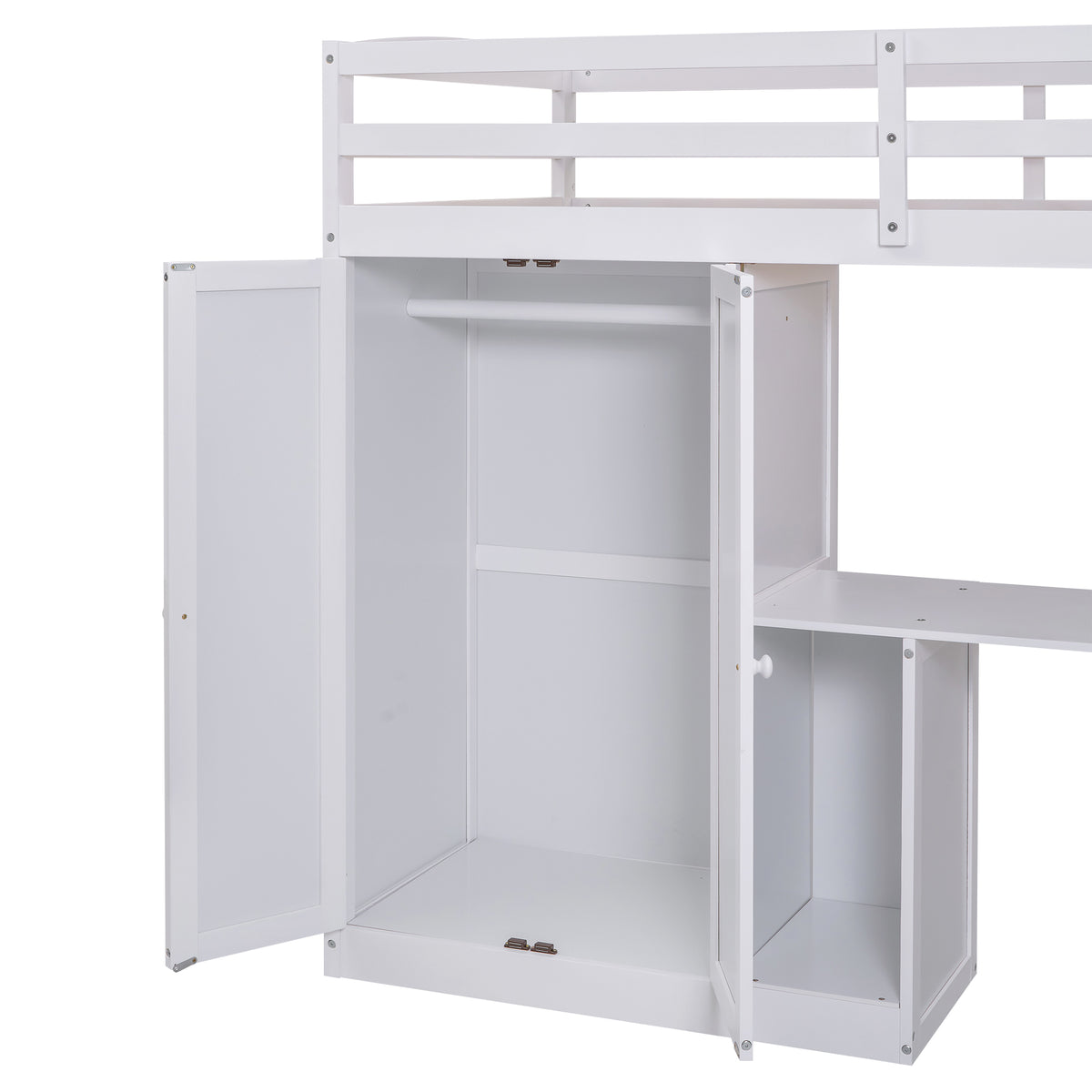 Loft Bed with Wardrobe and Storage Drawers White