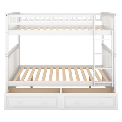 Convertible Full Bunk Bed with Drawers White