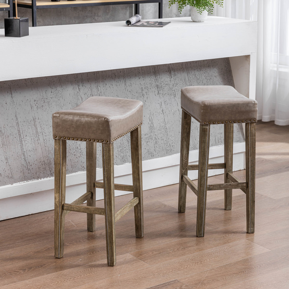 Farmhouse Island Bar Stools Gray
