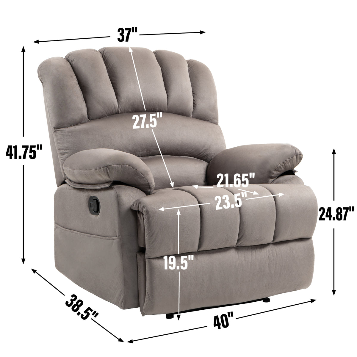 Manual Recliner Chair Fabric Gray