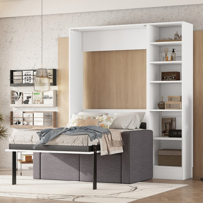 Murphy Bed with Sofa and Shelves White