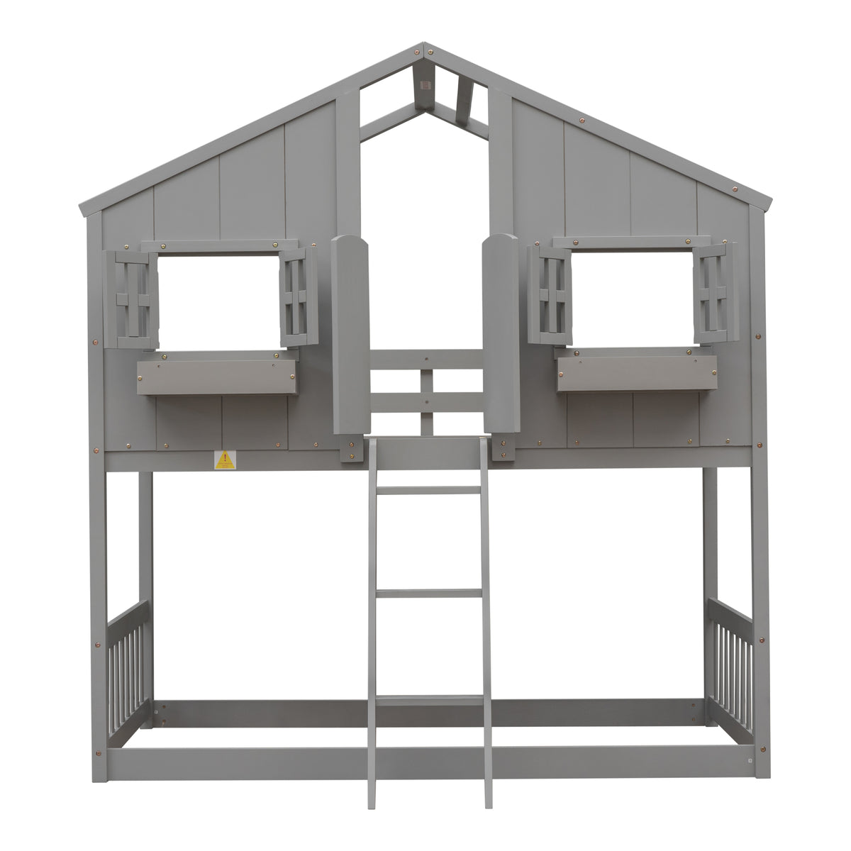 Twin House Bunk Bed with Ladder Grey