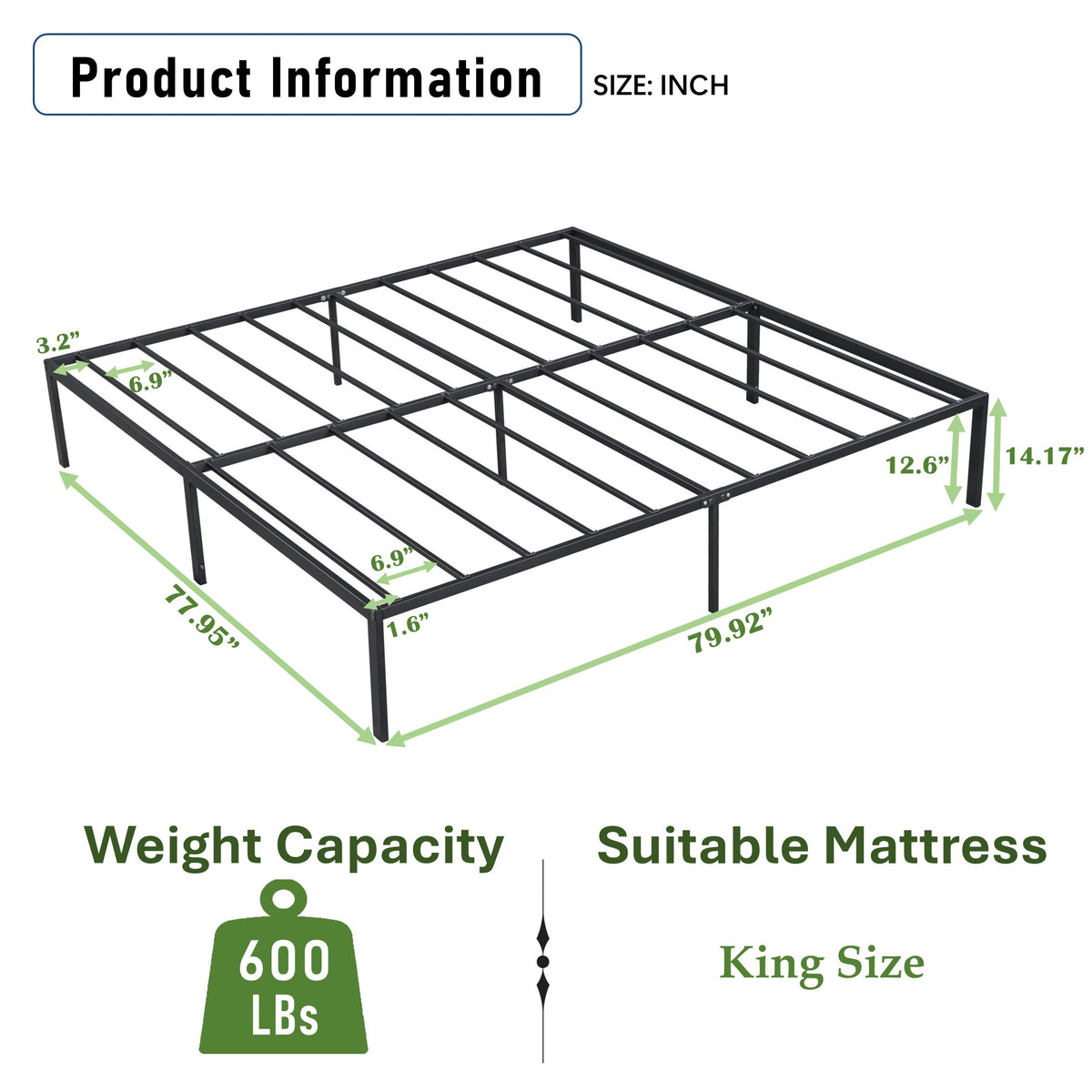 King Size Metal Bed Frame Gray