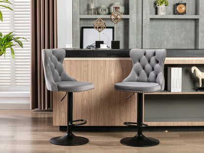 Swivel Velvet Bar Stool Set (2 pcs) – Gray